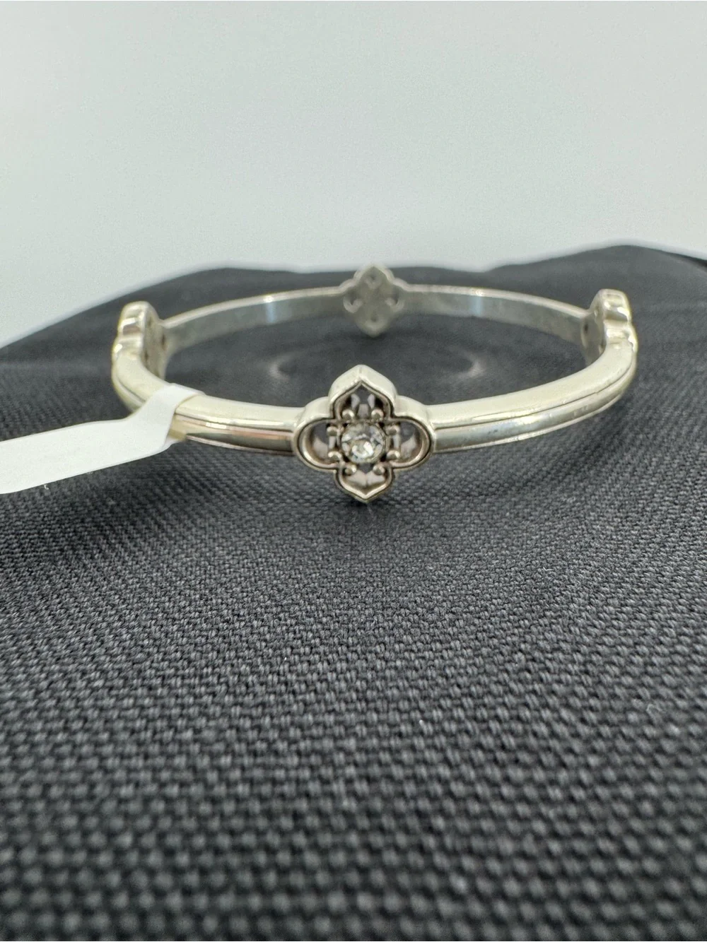 Brighton Sterling Silver Floral Motif Bangle Bracelet - Clear Crystal Accent
